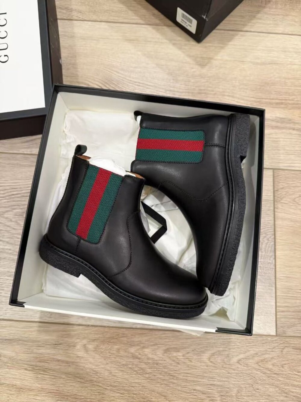 NIB Authentic Gucci Kids Black Leather Ankle Boots